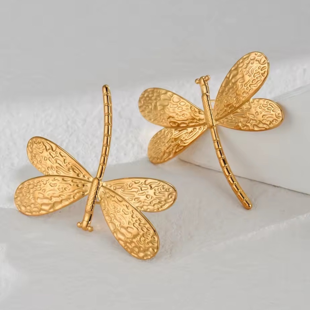 Gold Dragonfly Earrings - Picture 6 of 10